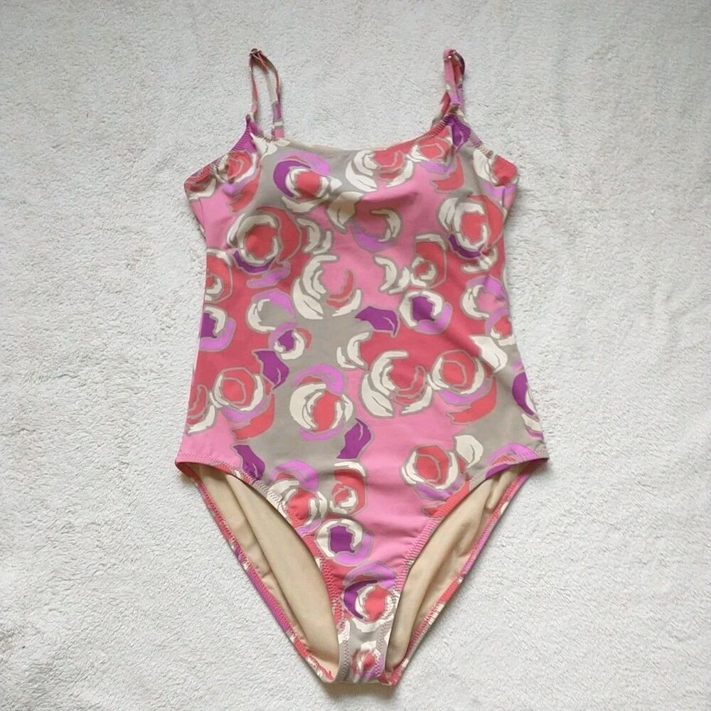 Garnet Hill One Piece Swimsuit Womens 10 Multicolor Floral BuildInBra Adjustable